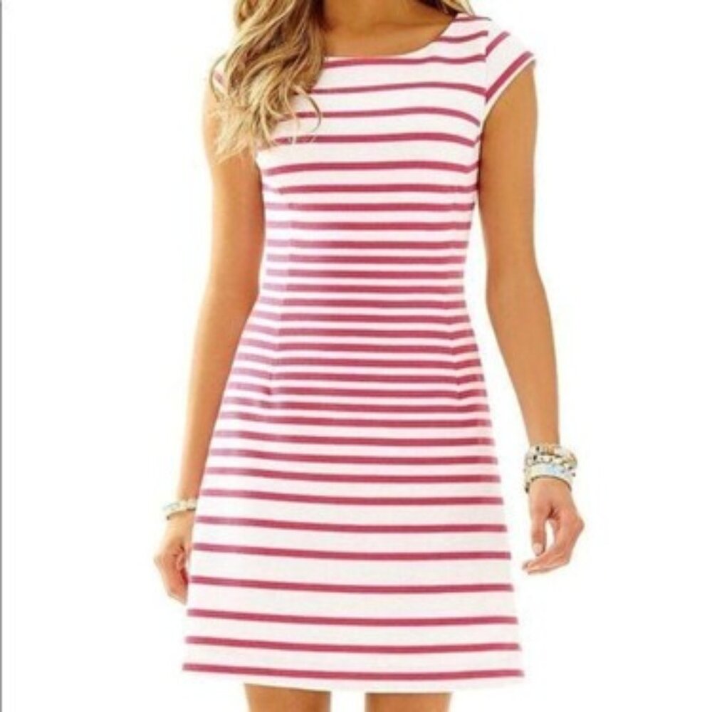 Lilly Pulitzer Pink and White Striped Fit and Flare Dress
